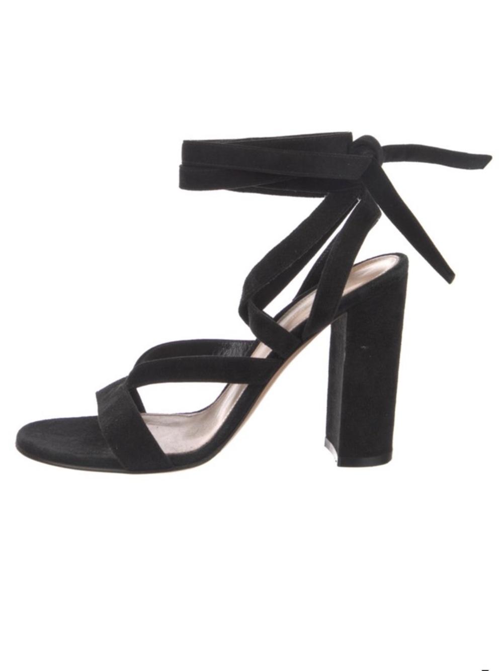 Gianvito Rossi Black Suede Wrap-Ankle Block Heels
